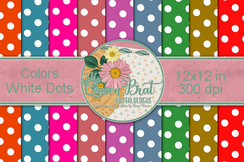 Colored White Dot Papers Digital Pattern QueenBrat Digital Designs 