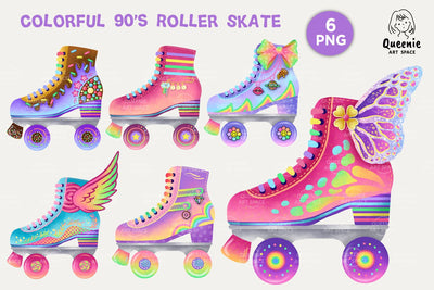 Colorful 90's Roller Skate Illustration Bundle Sublimation Q-nie Art Space 