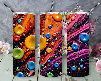 Colorful Abstract 20oz Skinny Tumbler Png, Beautiful Stunning Droplets Of Paint, Colorful Png, Abstract Rainbow Gold Tumbler, 3D Abstract Art Tumbler Design, Digital Download Sublimation DesignSVG 