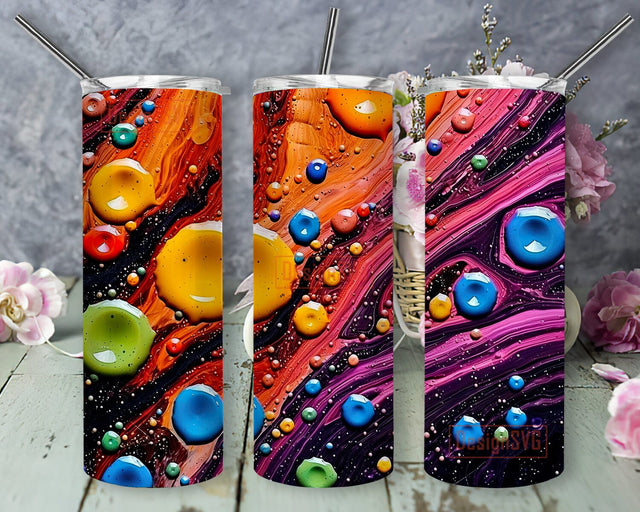 Colorful Abstract 20oz Skinny Tumbler Png, Beautiful Stunning Droplets Of Paint, Colorful Png, Abstract Rainbow Gold Tumbler, 3D Abstract Art Tumbler Design, Digital Download Sublimation DesignSVG 