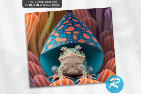 Colorful Baby Frog Under Tall Mushroom 20 oz / 30 oz Tumbler PNG Sublimation Regulrcrative 