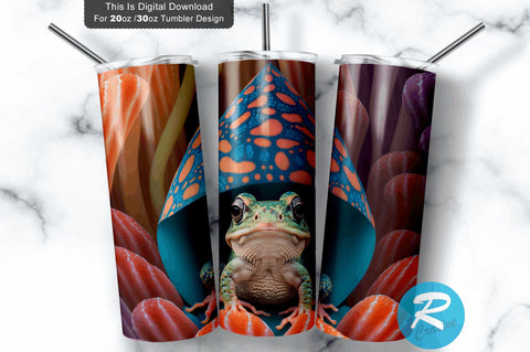 Colorful Baby Frog Under Tall Mushroom 20 oz / 30 oz Tumbler PNG Sublimation Regulrcrative 
