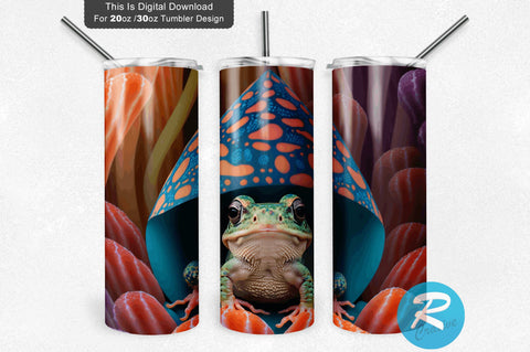 Colorful Baby Frog Under Tall Mushroom 20 oz / 30 oz Tumbler PNG Sublimation Regulrcrative 