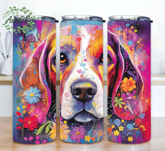 Colorful Beagle 20oz Skinny Tumbler Png, Ultra Detailed Artistic, Detailed Gorgeous Face, Dog Lover Tumbler, Beagle Vibrant Colorful Tumbler, Beagle Dog Tumbler Sublimation AdriOP 