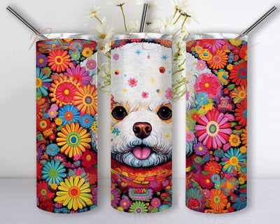 Colorful Bichon Frise 20oz Skinny Tumbler Png, Bichon Frise Vibrant Colorful Tumbler, Cute Dog Bichon Frise Tumbler, Blossom Flowers Png, Bichon Frise Tumbler Wrap Sublimation PixelChick 