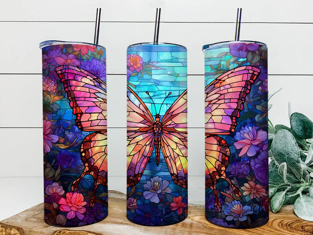 Colorful Butterflies Wings 20oz Skinny Tumbler Png, Colorful Butterflies Flowers Tumbler, Butterflies Tumbler Design, Butterflies Tumbler Png, Floral Butterfly Tumbler Design Sublimation iStyleDesign 