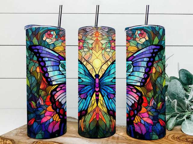 Colorful Butterflies Wings 20oz Skinny Tumbler Png, Colorful Butterflies Flowers Tumbler, Butterflies Tumbler Design, Butterflies Tumbler Png, Floral Butterfly Tumbler Design Sublimation iStyleDesign 