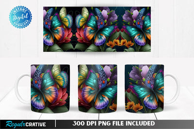 Colorful Butterfly 11, 12 & 15 Oz Mug Sublimation Sublimation Regulrcrative 