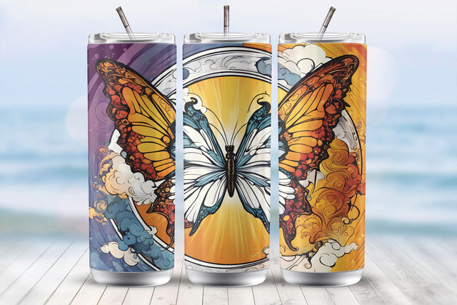 Colorful Butterfly 20 Oz Tumbler Wrap Sublimation Design Sublimation MockupSvgVenue 
