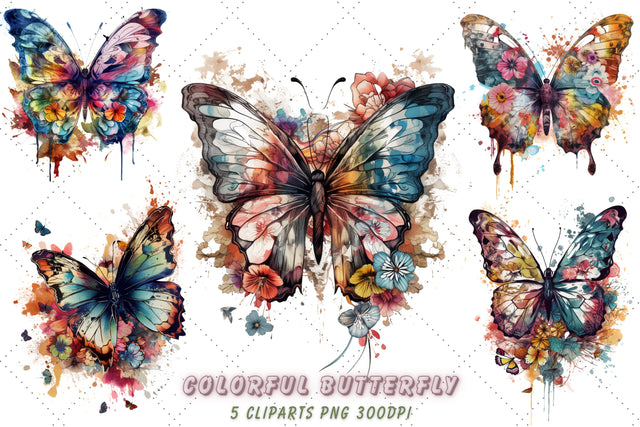 Colorful Butterfly floral Sublimation Clipart Bundle, Sublimation, Colorful Butterfly floral Sublimation FloridPrintables 