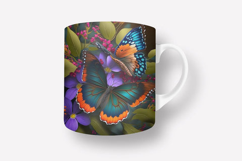 Colorful Butterfly Flowers 11, 12 & 15 Oz Mug Sublimation Sublimation Regulrcrative 