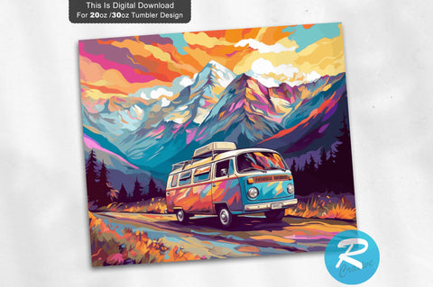 Colorful Camping Car Mountain 20 oz / 30 oz Skinny Tumbler Sublimation Regulrcrative 