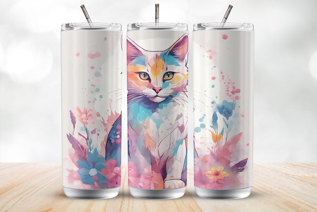 Colorful Cat 20 Oz Tumbler Wrap Sublimation Design Sublimation MockupSvgVenue 