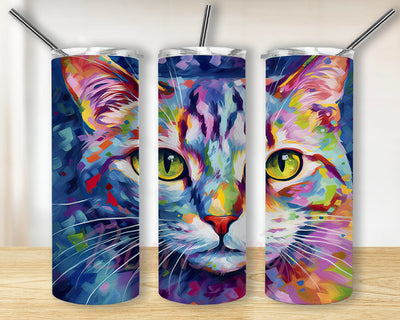 Colorful Cat 20oz Skinny Tumbler Png, Neon Cat Tumbler, Cat Sublimation, Png Straight Skinny Tumbler, Sublimation Design, Cat Tumbler Png Sublimation BouDesign 