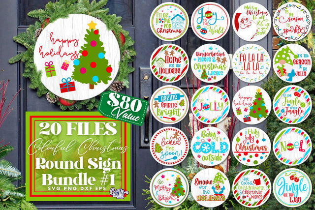 Colorful Christmas Svg Round Sign Bundle #1 | Fun Christmas SVG Crafty Mama Studios 