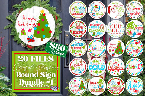 Colorful Christmas Svg Round Sign Bundle #1 | Fun Christmas SVG Crafty Mama Studios 