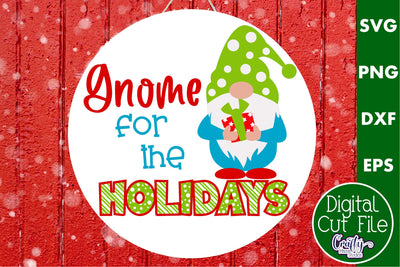 Colorful Christmas Svg Round Sign, Gnome For The Holidays SVG Crafty Mama Studios 