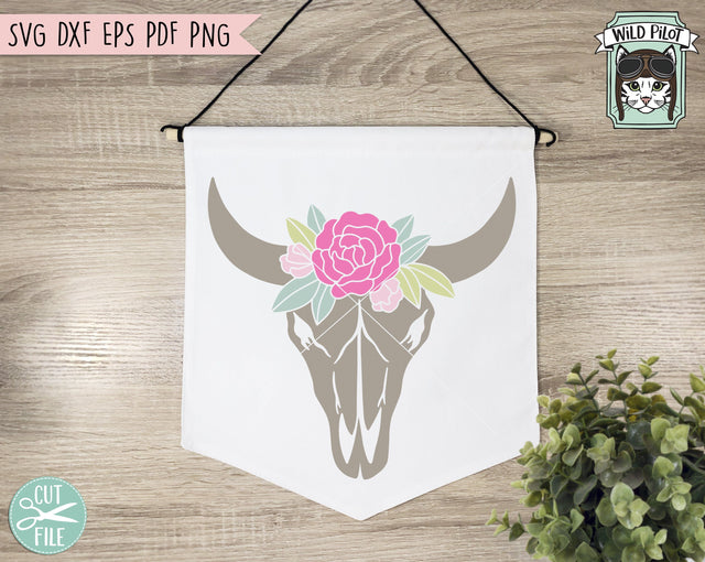 Colorful Cow Skull with Flowers SVG file, Cow Skull SVG File, Colorful Cow Skull Floral SVG, Colorful Cow Skull Floral Cut file, Southwest SVG, Boho SVG, Longhorn SVG, Buffalo SVG SVG Wild Pilot 