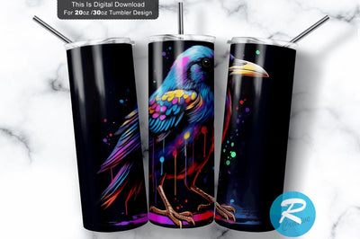 Colorful Crow Bird 20 oz / 30 oz Skinny Tumbler Sublimation Regulrcrative 