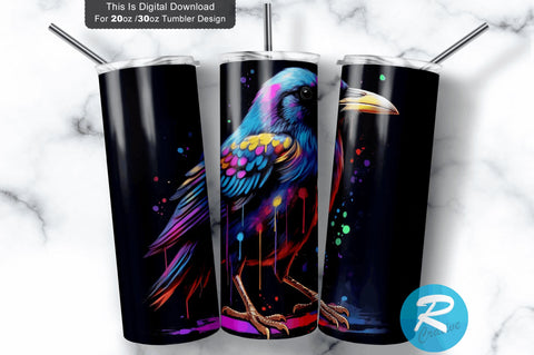 Colorful Crow Bird 20 oz / 30 oz Skinny Tumbler Sublimation Regulrcrative 