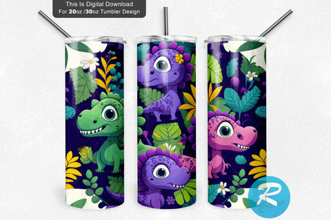 Colorful Cute Children Baby Dinosaurs 20 oz / 30 oz Tumbler PNG Sublimation Regulrcrative 