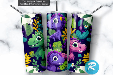 Colorful Cute Children Baby Dinosaurs 20 oz / 30 oz Tumbler PNG Sublimation Regulrcrative 