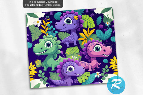 Colorful Cute Children Baby Dinosaurs 20 oz / 30 oz Tumbler PNG Sublimation Regulrcrative 