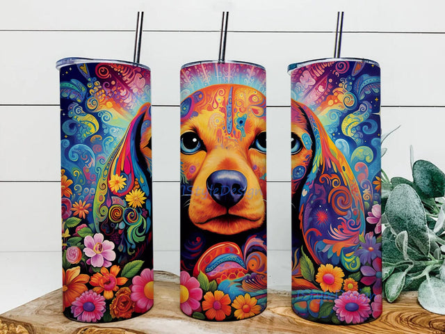 Colorful Dachshund Flowers 20oz Skinny Tumbler Png, Colorful Dachshund Flower Tumbler Png, Dog Lovers Tumbler Gift, Digital Download Png Template Sublimation iStyleDesign 