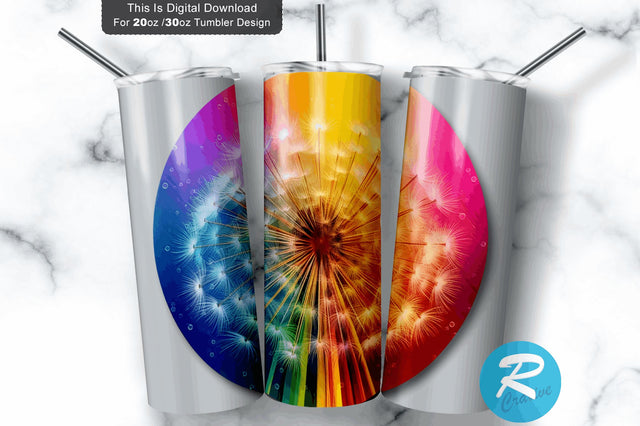 Colorful Dandelion Rainbow Round 20 oz / 30 oz Skinny Tumbler Sublimation Regulrcrative 