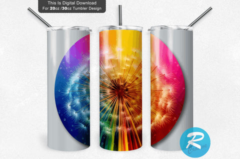 Colorful Dandelion Rainbow Round 20 oz / 30 oz Skinny Tumbler Sublimation Regulrcrative 