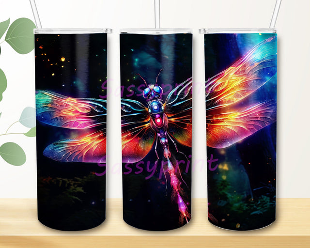 Colorful Dragonfly 20oz Skinny Tumbler Png, Beautiful Rainbow Colors Dragonfly Png, Dragonfly Rainbow Neon Sublimating Png, Dragonflies Watercolor Rainbow Png Sublimation sassyprint 