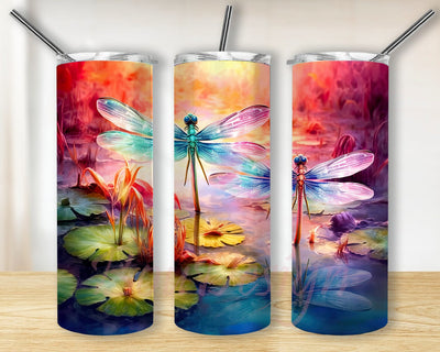 Colorful Dragonfly Lotus 20oz Skinny Tumbler Png, Dragonflies Lotus Flower Stainless, Colorful Dragonflies Tumbler, Floral Dragonfly Tumbler Png, Dragonfly Lover Sublimation BouDesign 