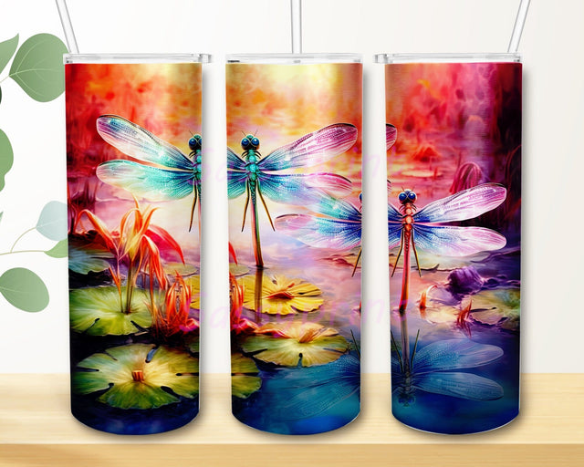 Colorful Dragonfly Lotus 20oz Skinny Tumbler Png, Dragonflies Lotus Flower Stainless, Colorful Dragonflies Tumbler, Floral Dragonfly Tumbler Png, Dragonfly Lover Sublimation sassyprint 