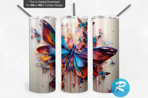 Colorful Dragonflys 20 oz / 30 oz Skinny Tumbler Sublimation Regulrcrative 