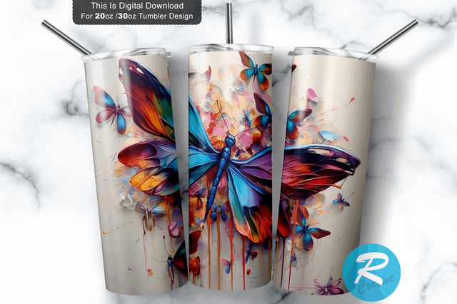 Colorful Dragonflys 20 oz / 30 oz Skinny Tumbler Sublimation Regulrcrative 