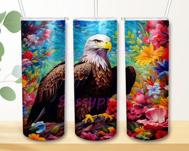 Colorful Eagle Flowers 20oz Skinny Tumbler Sublimation, Neon Eagle Tumbler Wrap, Neon Vibrant Floral Eagle Tumbler, Eagle Flowers Tumbler Sublimation sassyprint 