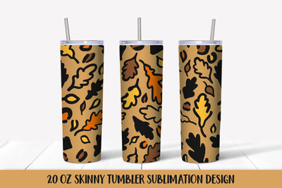 Colorful Fall Leaves Leopard Print Tumbler Wrap Sublimation Sublimation LaBelezoka 