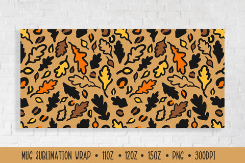 Colorful Fall Leaves Mug Wrap. Leopard Print Sublimation Mug Sublimation LaBelezoka 