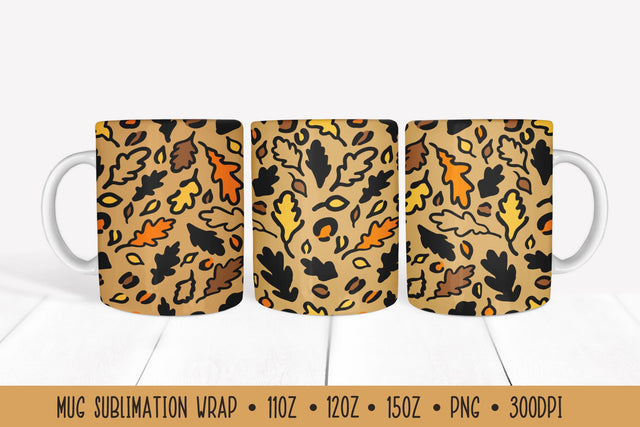Colorful Fall Leaves Mug Wrap. Leopard Print Sublimation Mug Sublimation LaBelezoka 
