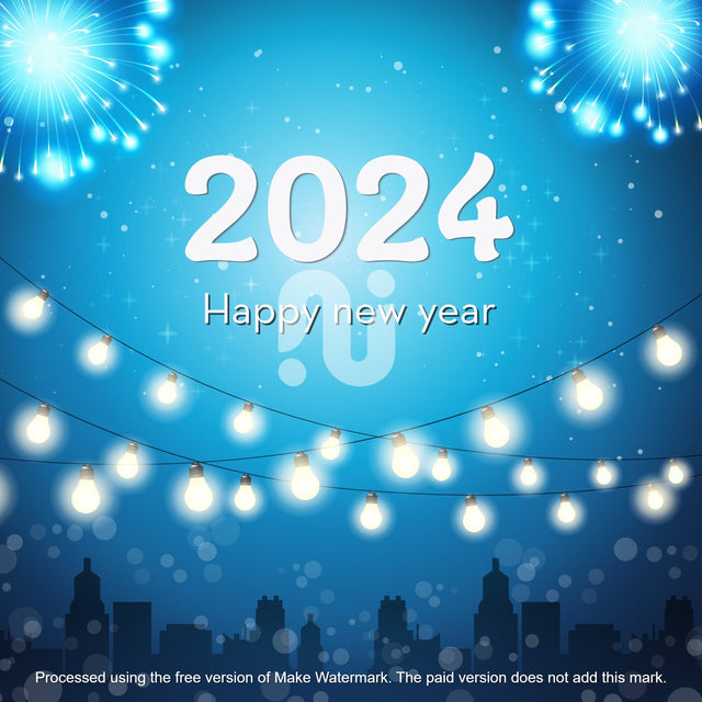 Colorful fireworks 2024 New Year background and text Happy New Year design in the night sky. written sparklers on festive blue background with fireworks SVG naemmiah021 