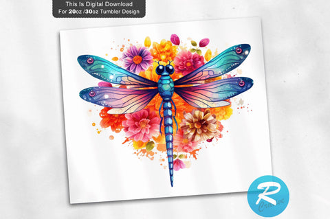Colorful Floral Dragonfly 20 Oz / 30 Oz Tumbler PNG Sublimation Regulrcrative 