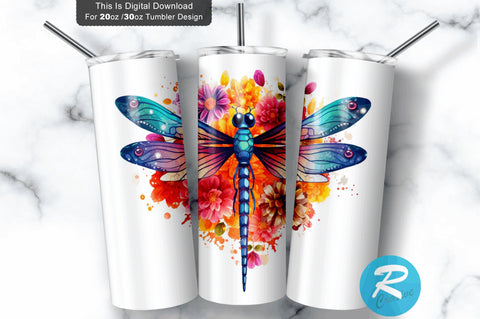 Colorful Floral Dragonfly 20 Oz / 30 Oz Tumbler PNG Sublimation Regulrcrative 