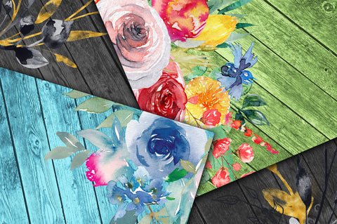 Colorful Floral Wood Digital Paper Digital Pattern Old Market 