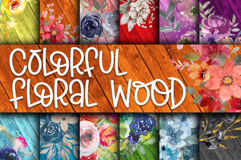 Colorful Floral Wood Digital Paper Digital Pattern Old Market 