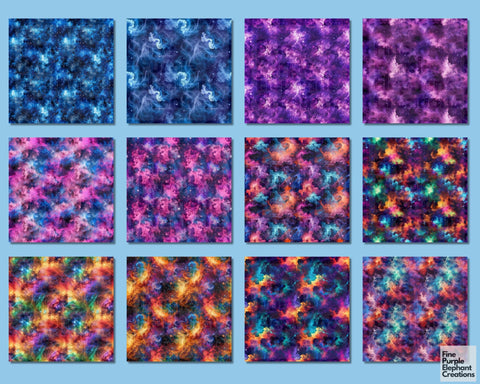 Colorful Galaxy Digital Paper | Vibrant Cosmic Scrapbook Digital Pattern Fine Purple Elephant Creations 