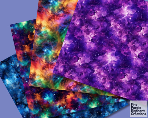 Colorful Galaxy Digital Paper | Vibrant Cosmic Scrapbook Digital Pattern Fine Purple Elephant Creations 