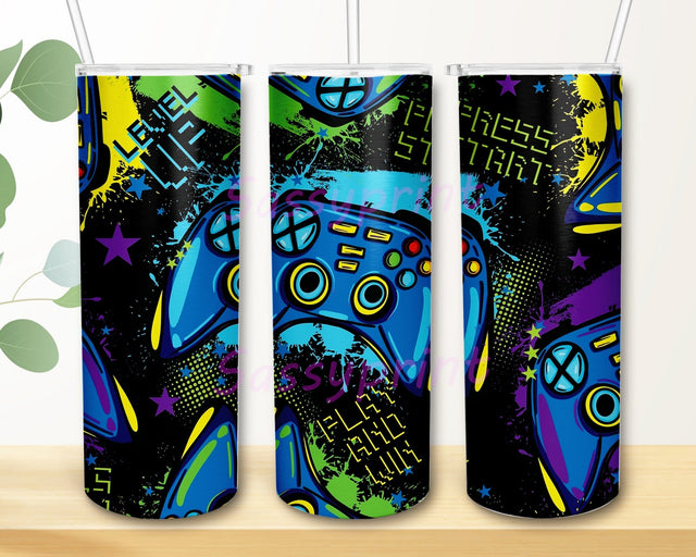 Colorful Gamer 20oz Skinny Tumbler Png, Game Tumbler Wrap, Inspirational Tumbler Design, Neon Game Controlle Tumbler, Tumbler Sublimation Design Sublimation sassyprint 