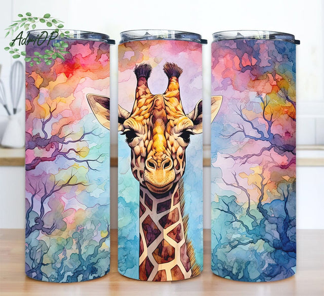 Colorful Giraffe 20oz Skinny Tumbler Png, Cute Baby Giraffe Png, Stained Glass Giraffe Tumbler Wrap Png, Colorful Giraffe Tumbler Wrapped, Sublimation Png Sublimation AdriOP 