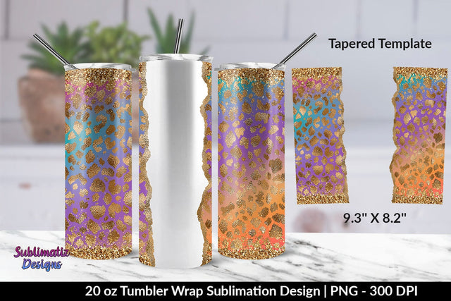 Colorful & Gold Leopard 20oz Skinny Tumbler Wrap Sublimation Design Sublimation Sublimatiz Designs 