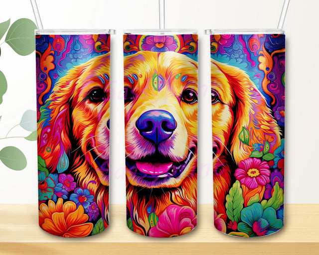 Colorful Golden Retriever Dog 20oz Skinny Tumbler Png, Colorful Golden Retriever Flowers Tumbler, Dog Sublimation Design, Animal Tumbler, Pet Lover Wrap, Dog Tumbler Sublimation sassyprint 